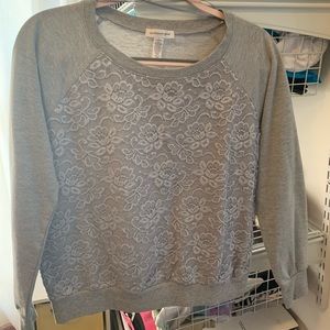 Grey cropped lace floral sweater